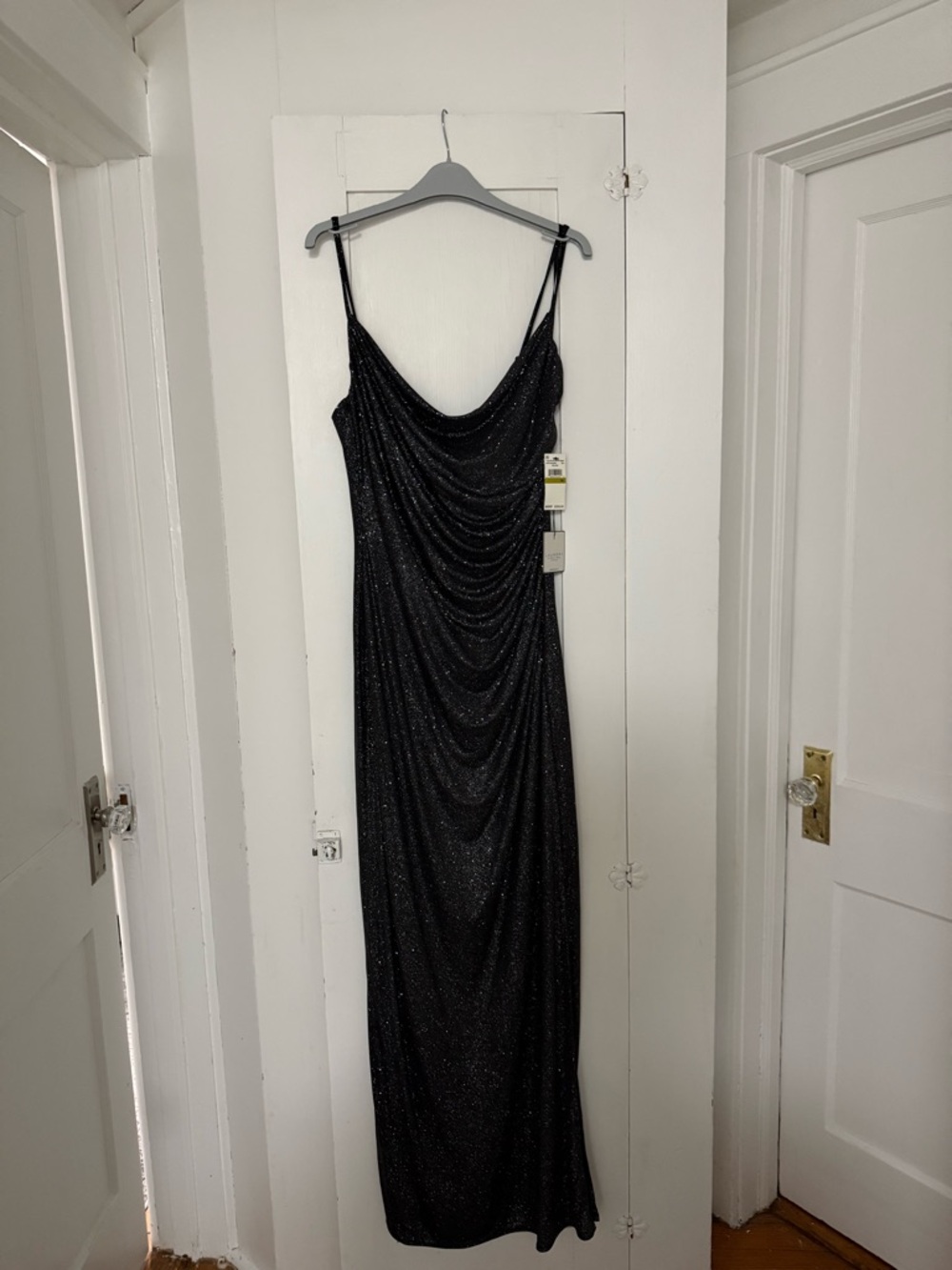 Sparkle Draped Cowl Neck Maxi Dress - Black